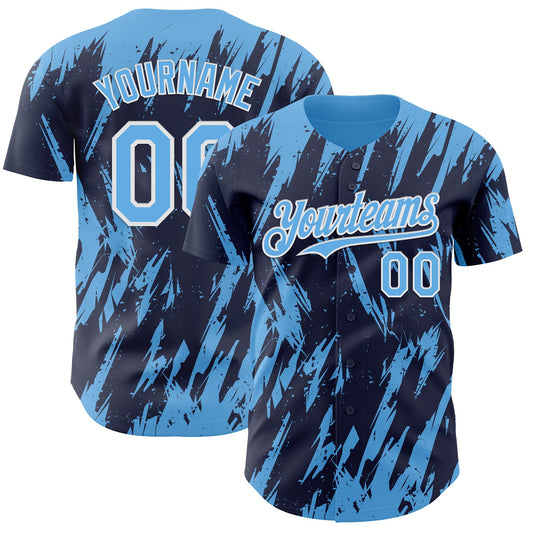 Custom Navy Sky Blue-White Splatter Torn Sharp Brush Stroke Authentic Baseball Jersey - Main View