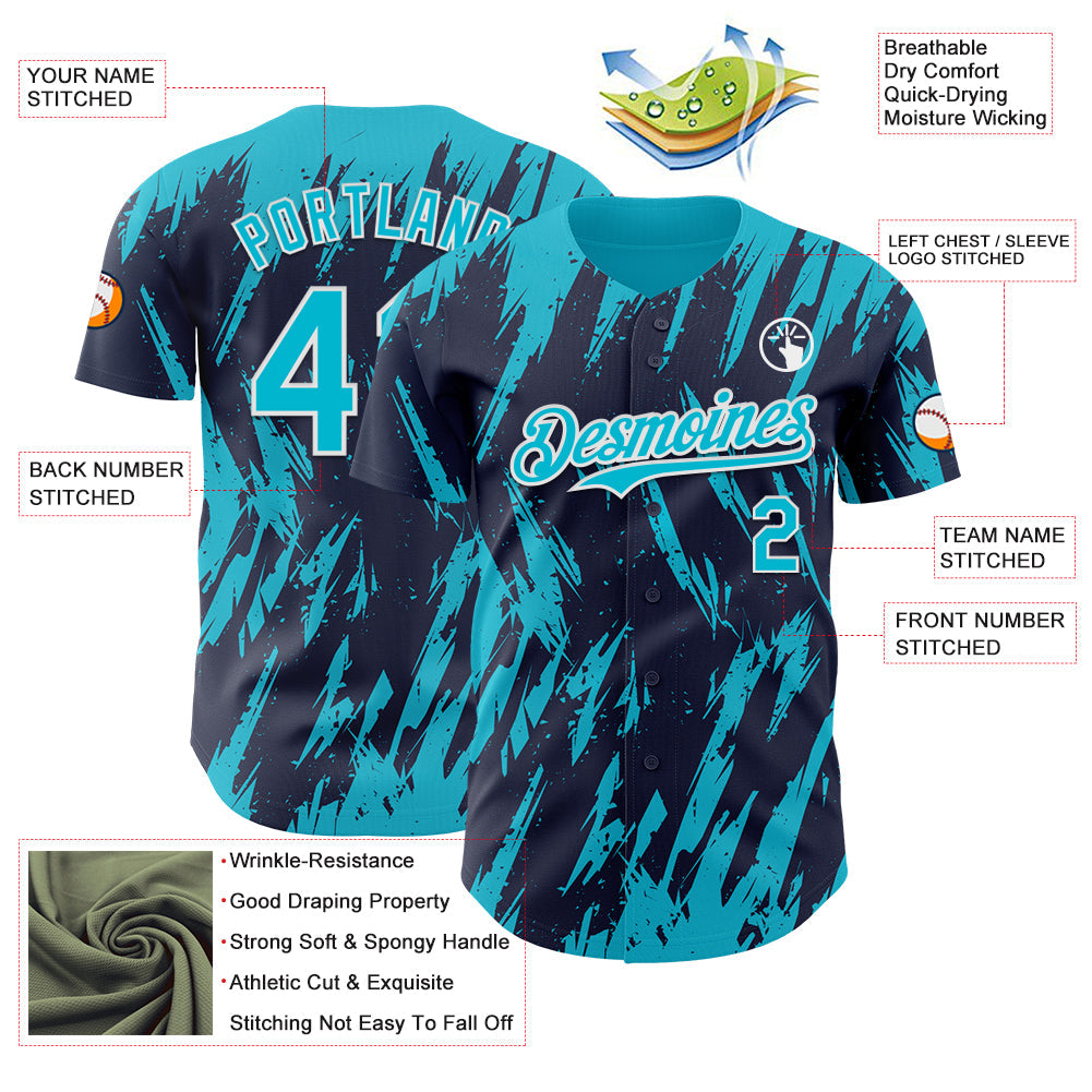 Custom Navy Lakes Blue-White Splatter Torn Sharp Brush Stroke Authentic Baseball Jersey view 3