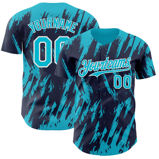 Custom Navy Lakes Blue-White Splatter Torn Sharp Brush Stroke Authentic Baseball Jersey - Main View