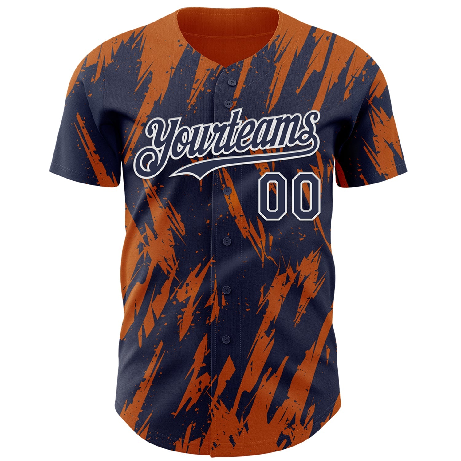 Custom Navy White-Bay Orange Splatter Torn Sharp Brush Stroke Authentic Baseball Jersey view 2