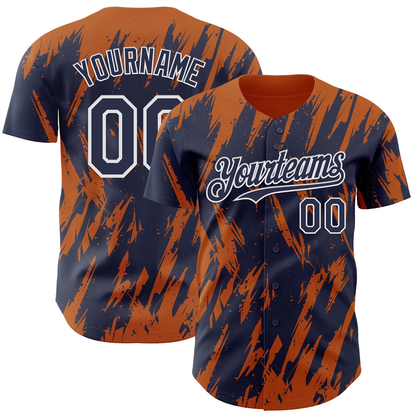 Custom Navy White-Bay Orange Splatter Torn Sharp Brush Stroke Authentic Baseball Jersey - Main View
