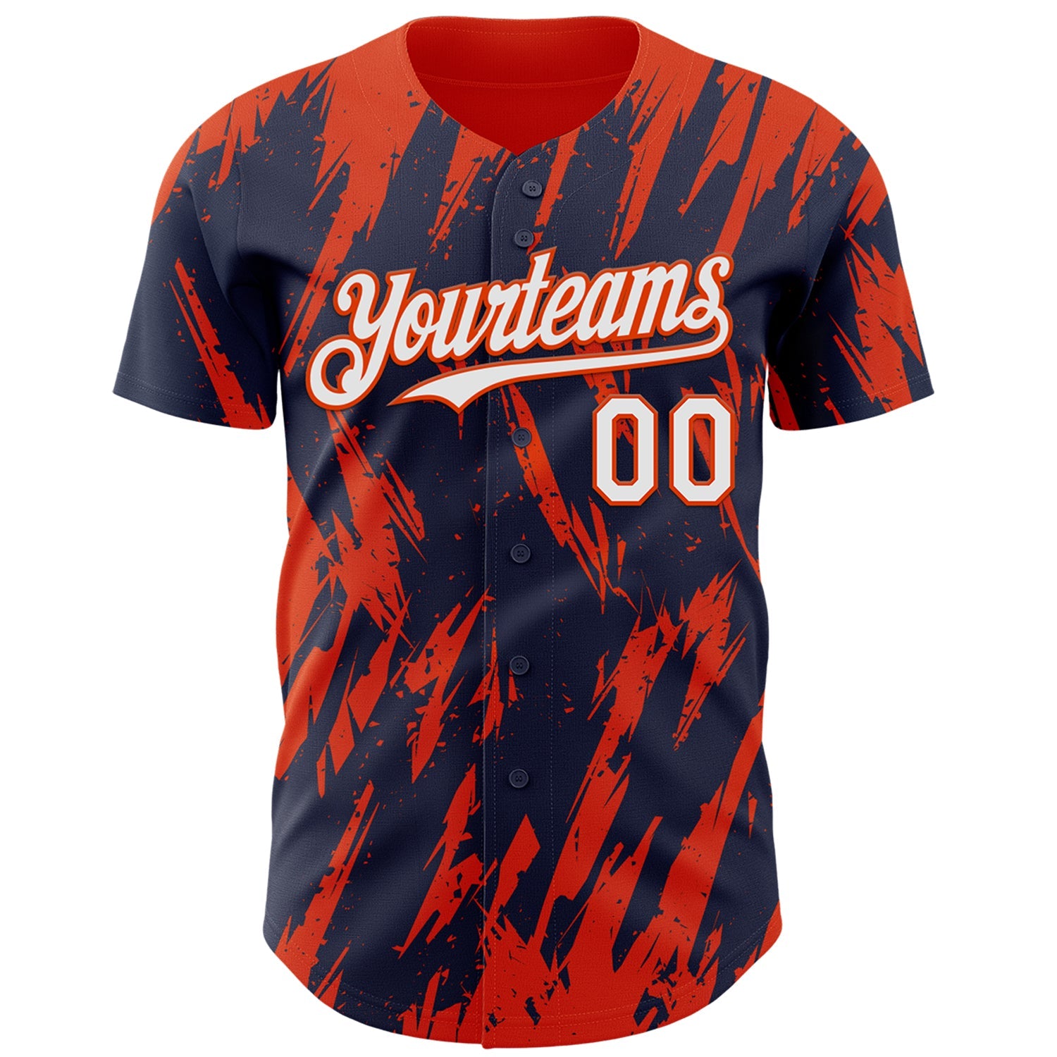 Custom Navy White-Orange Splatter Torn Sharp Brush Stroke Authentic Baseball Jersey view 2