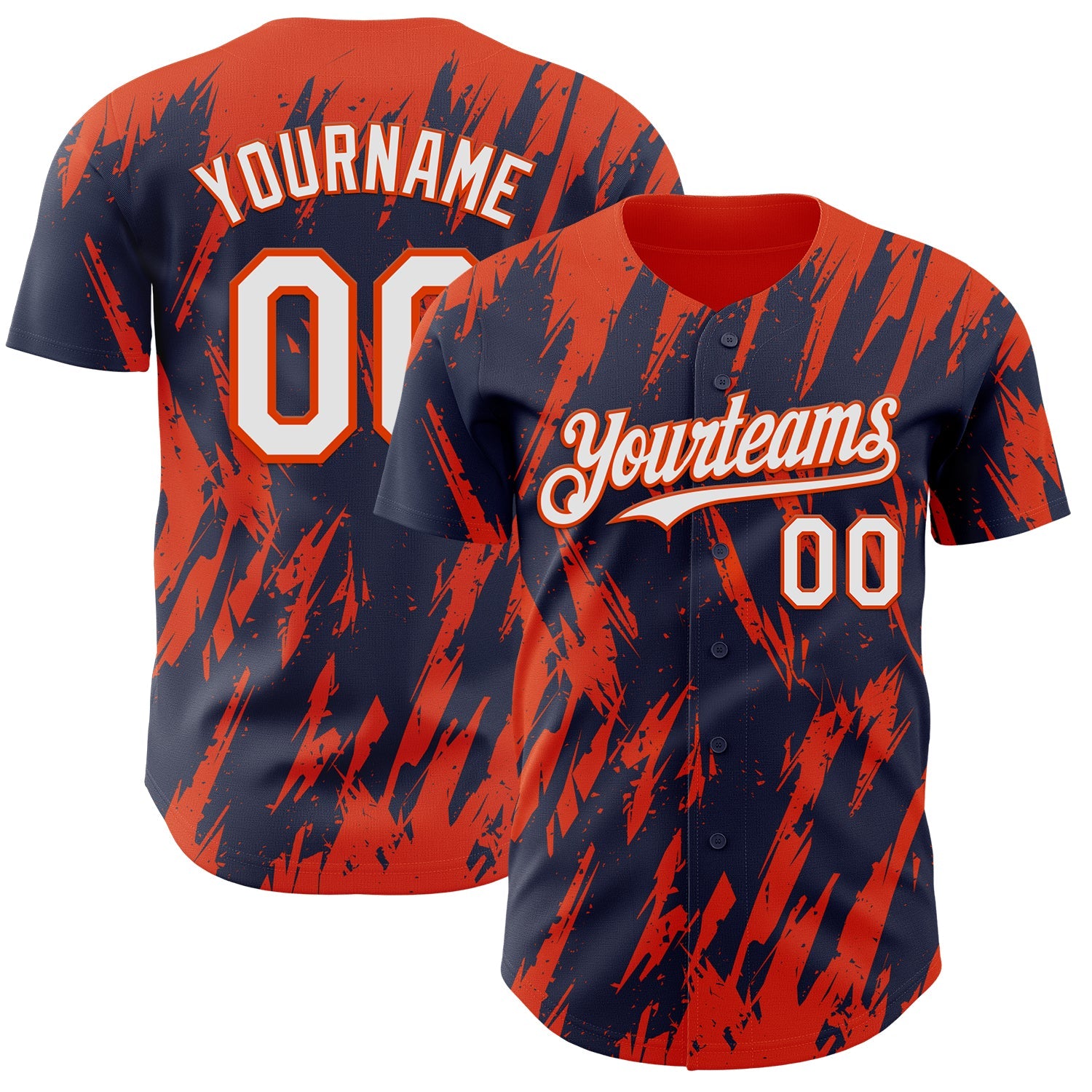 Custom Navy White-Orange Splatter Torn Sharp Brush Stroke Authentic Baseball Jersey - Main View