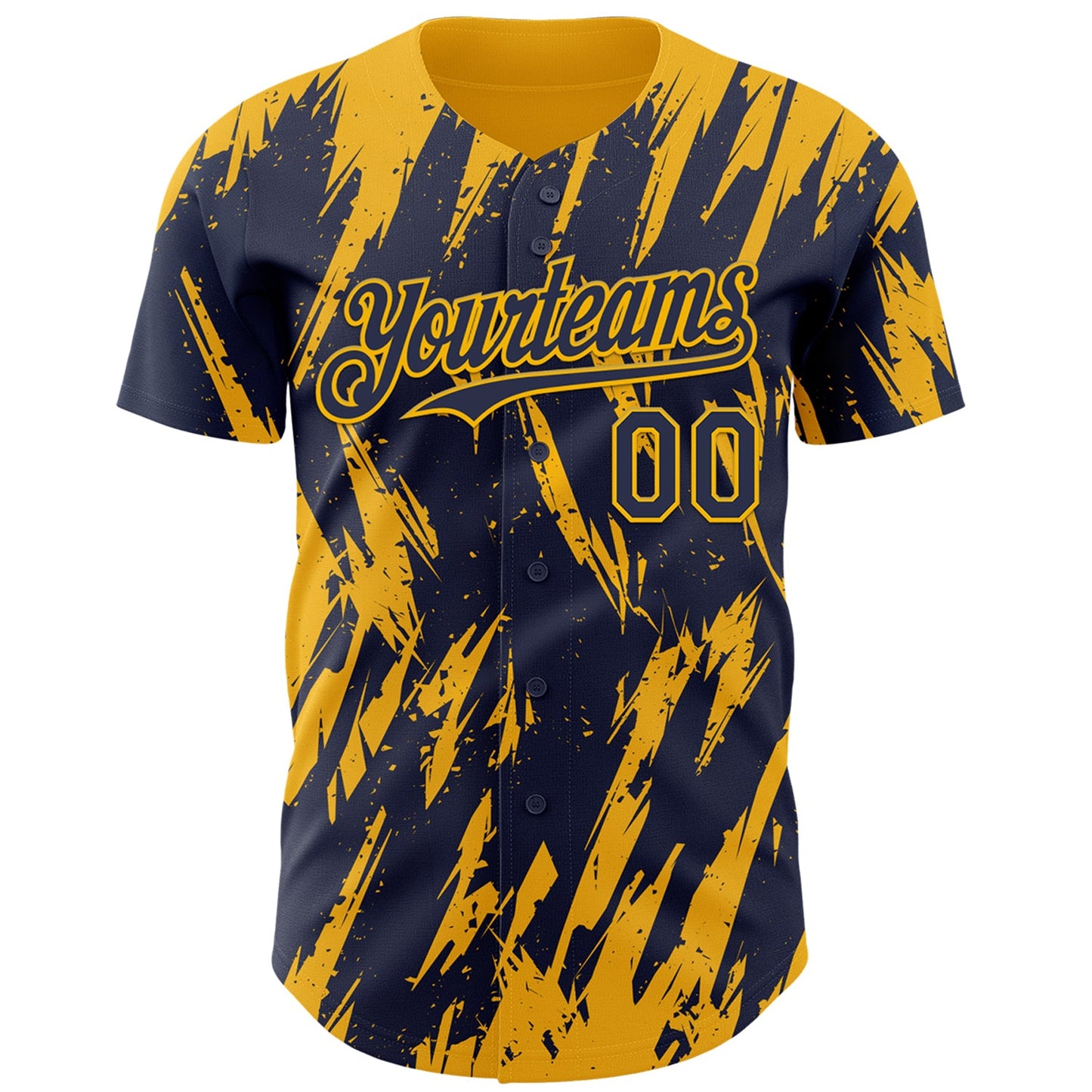 Custom Navy Gold Splatter Torn Sharp Brush Stroke Authentic Baseball Jersey view 2