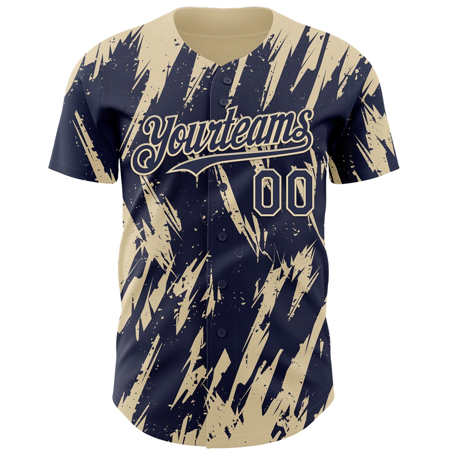 Custom Navy Cream Splatter Torn Sharp Brush Stroke Authentic Baseball Jersey view 2