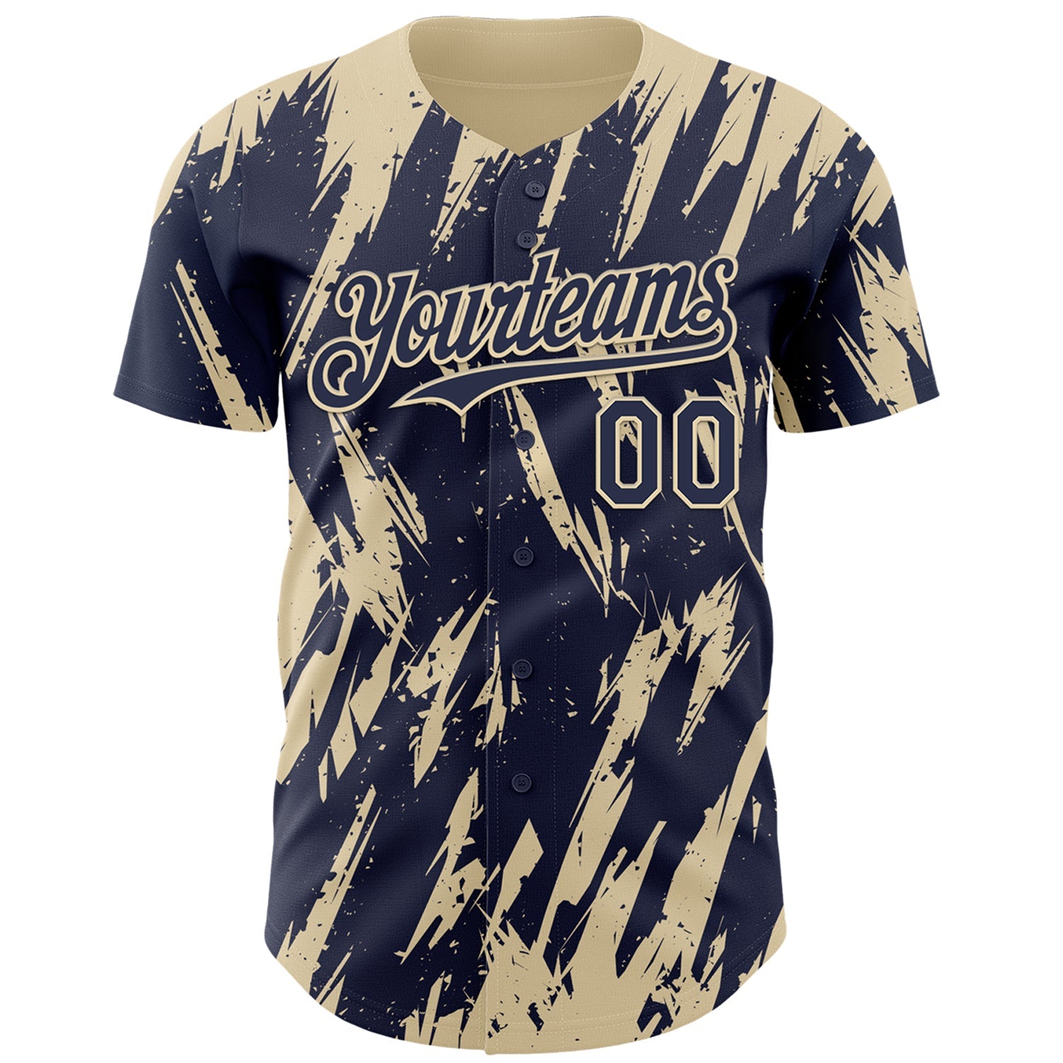 Custom Navy Cream Splatter Torn Sharp Brush Stroke Authentic Baseball Jersey view 2