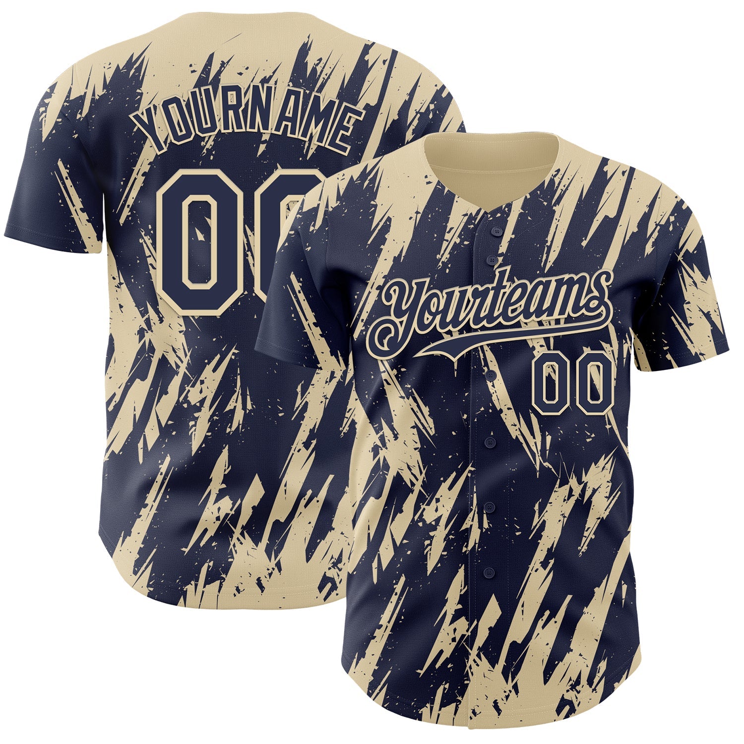 Custom Navy Cream Splatter Torn Sharp Brush Stroke Authentic Baseball Jersey - Main View