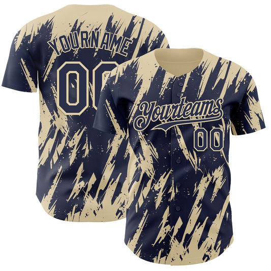 Custom Navy Cream Splatter Torn Sharp Brush Stroke Authentic Baseball Jersey - Main View