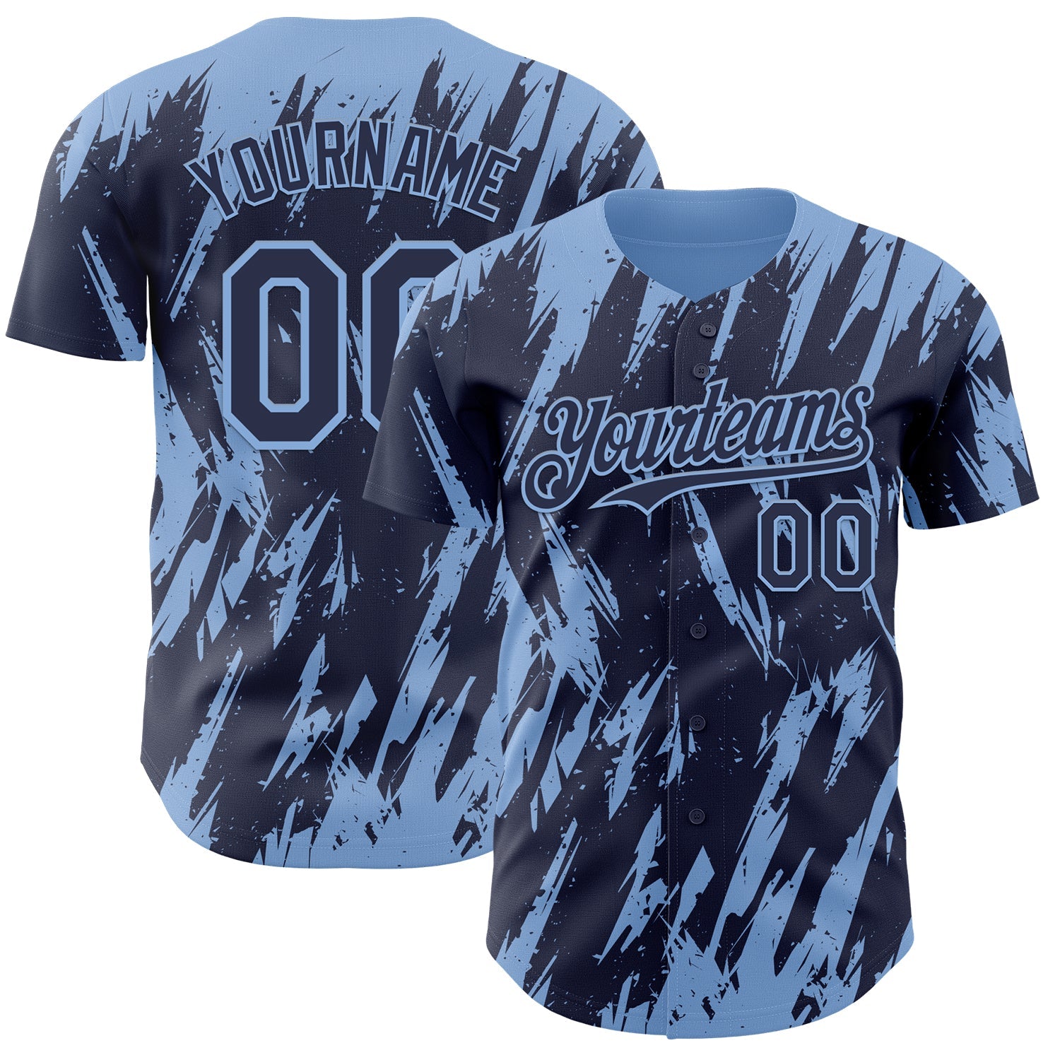 Custom Navy Light Blue Splatter Torn Sharp Brush Stroke Authentic Baseball Jersey - Main View