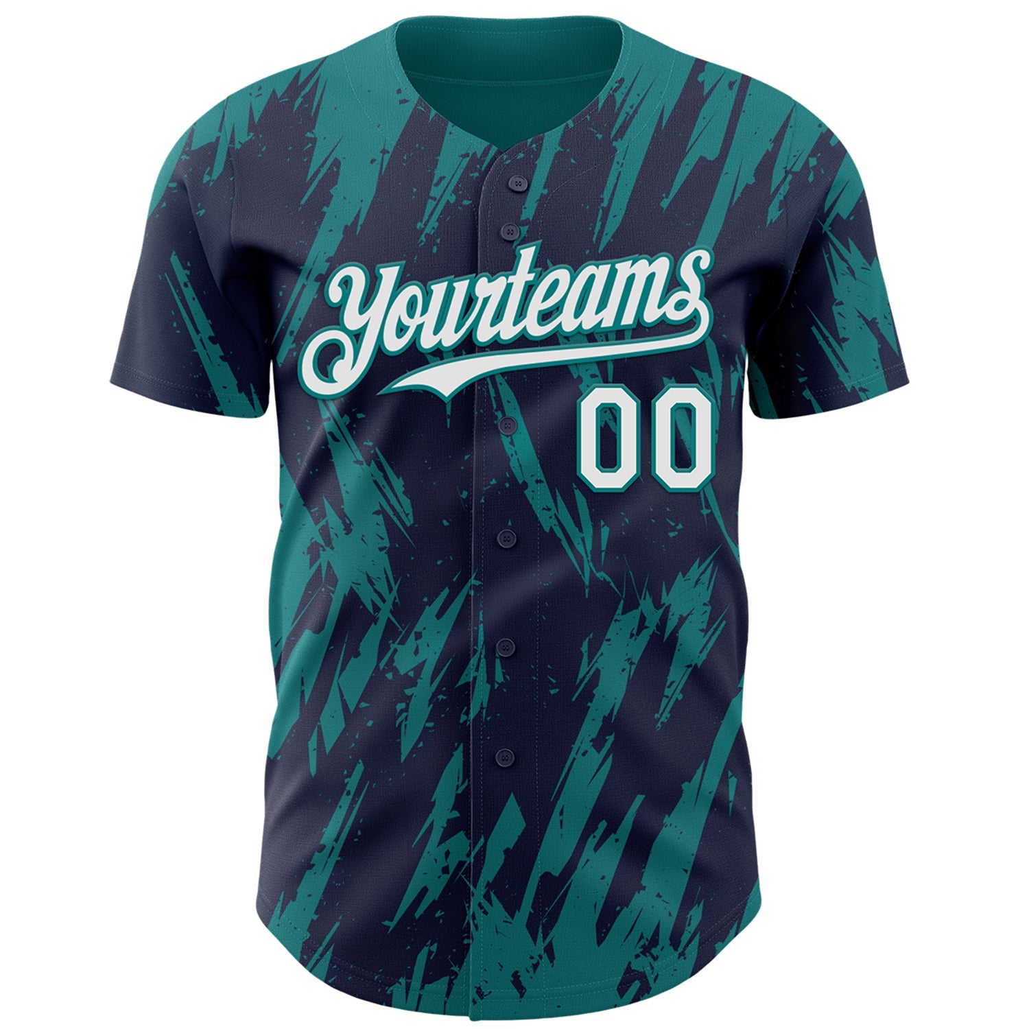 Custom Navy White-Teal Splatter Torn Sharp Brush Stroke Authentic Baseball Jersey view 2
