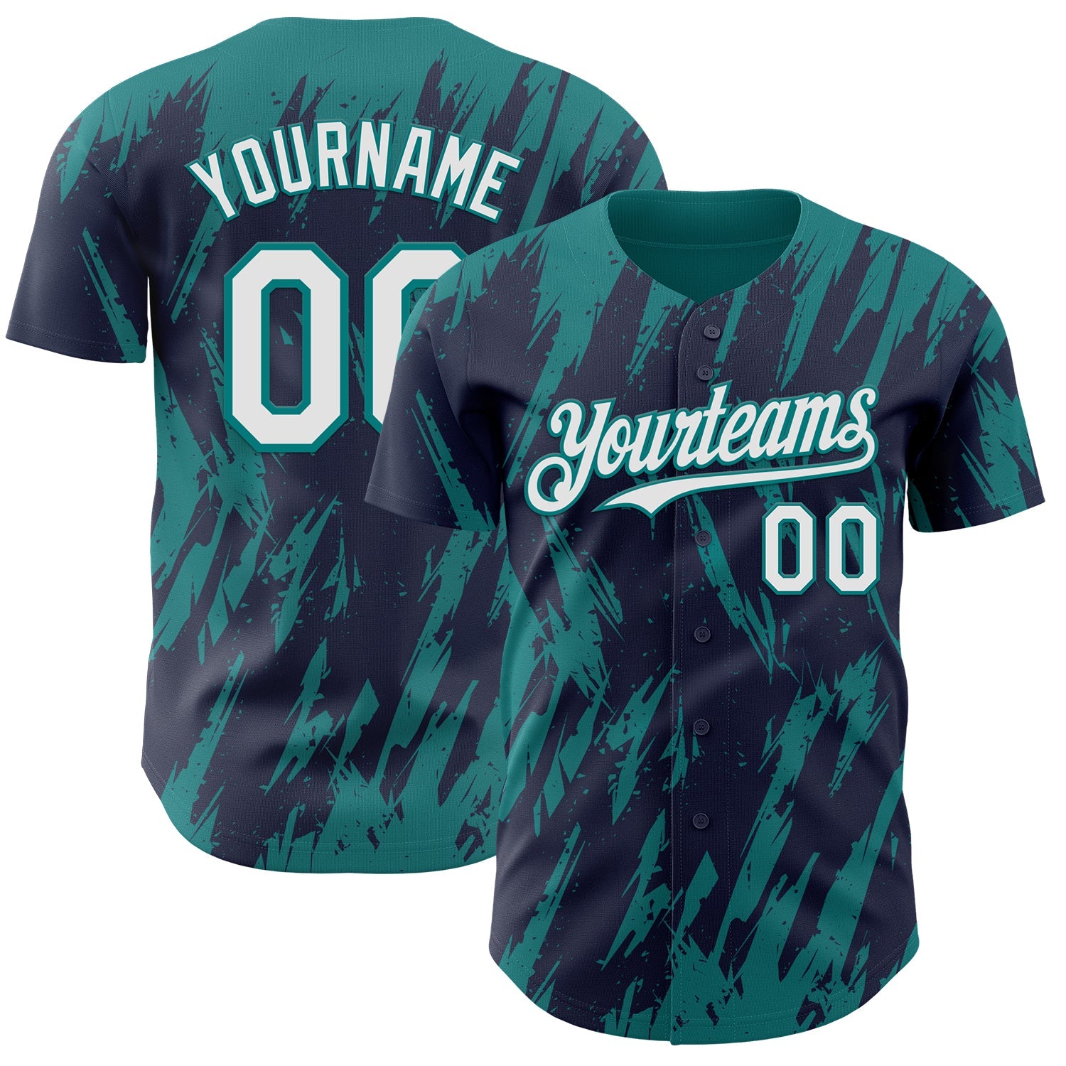 Custom Navy White-Teal Splatter Torn Sharp Brush Stroke Authentic Baseball Jersey - Main View