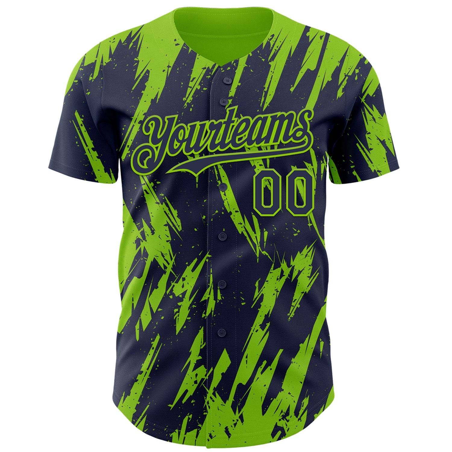 Custom Navy Neon Green Splatter Torn Sharp Brush Stroke Authentic Baseball Jersey view 2