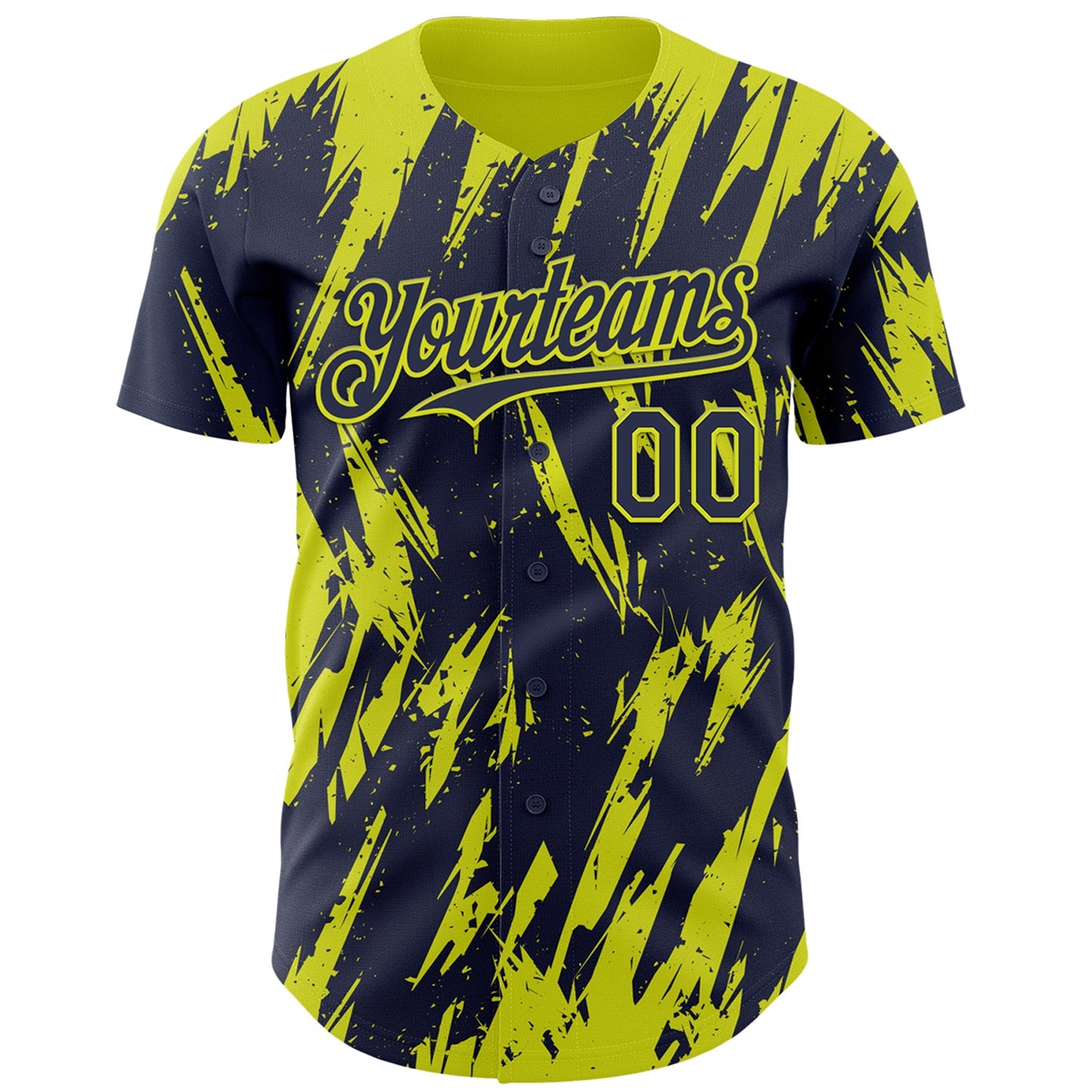 Custom Navy Neon Yellow Splatter Torn Sharp Brush Stroke Authentic Baseball Jersey view 2