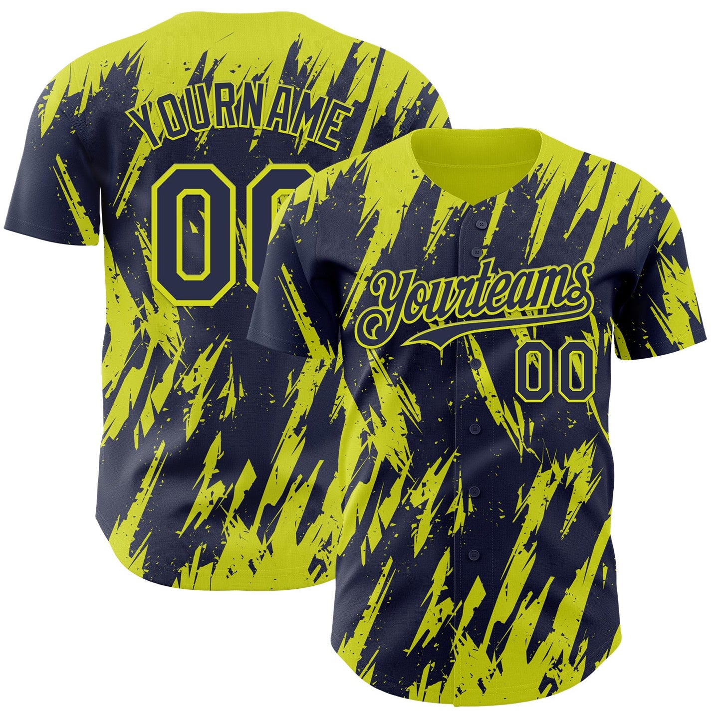 Custom Navy Neon Yellow Splatter Torn Sharp Brush Stroke Authentic Baseball Jersey - Main View
