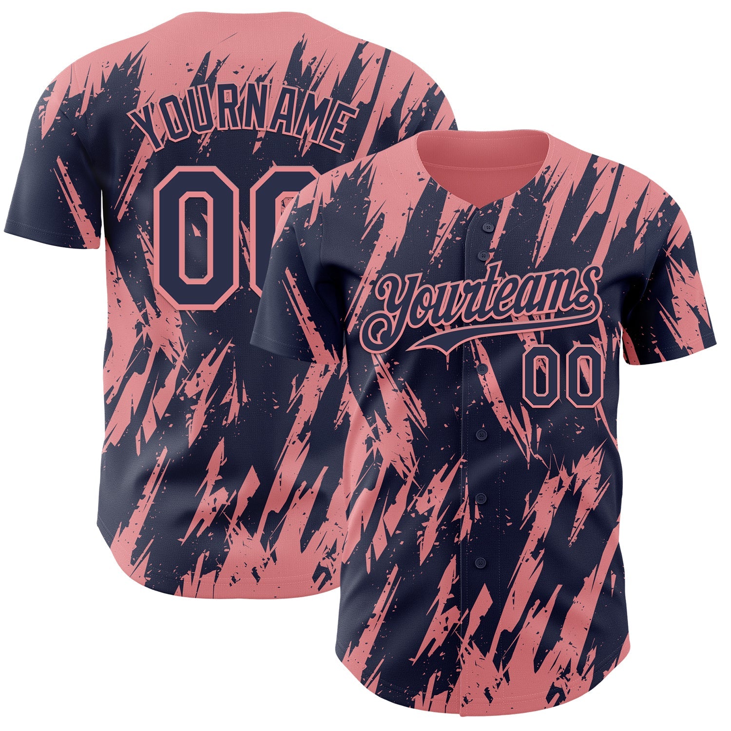 Custom Navy Medium Pink Splatter Torn Sharp Brush Stroke Authentic Baseball Jersey - Main View
