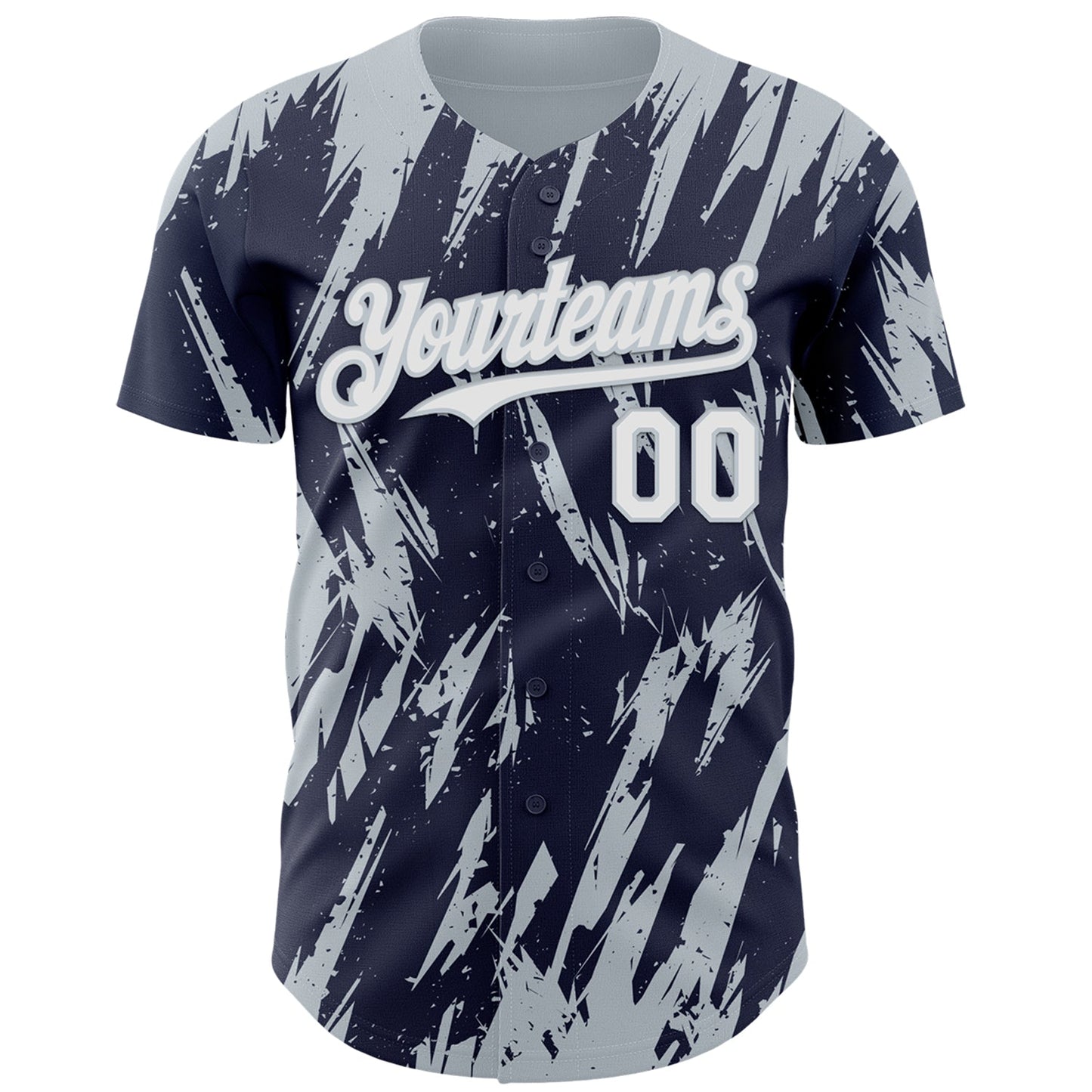 Custom Navy White-Silver Splatter Torn Sharp Brush Stroke Authentic Baseball Jersey view 2
