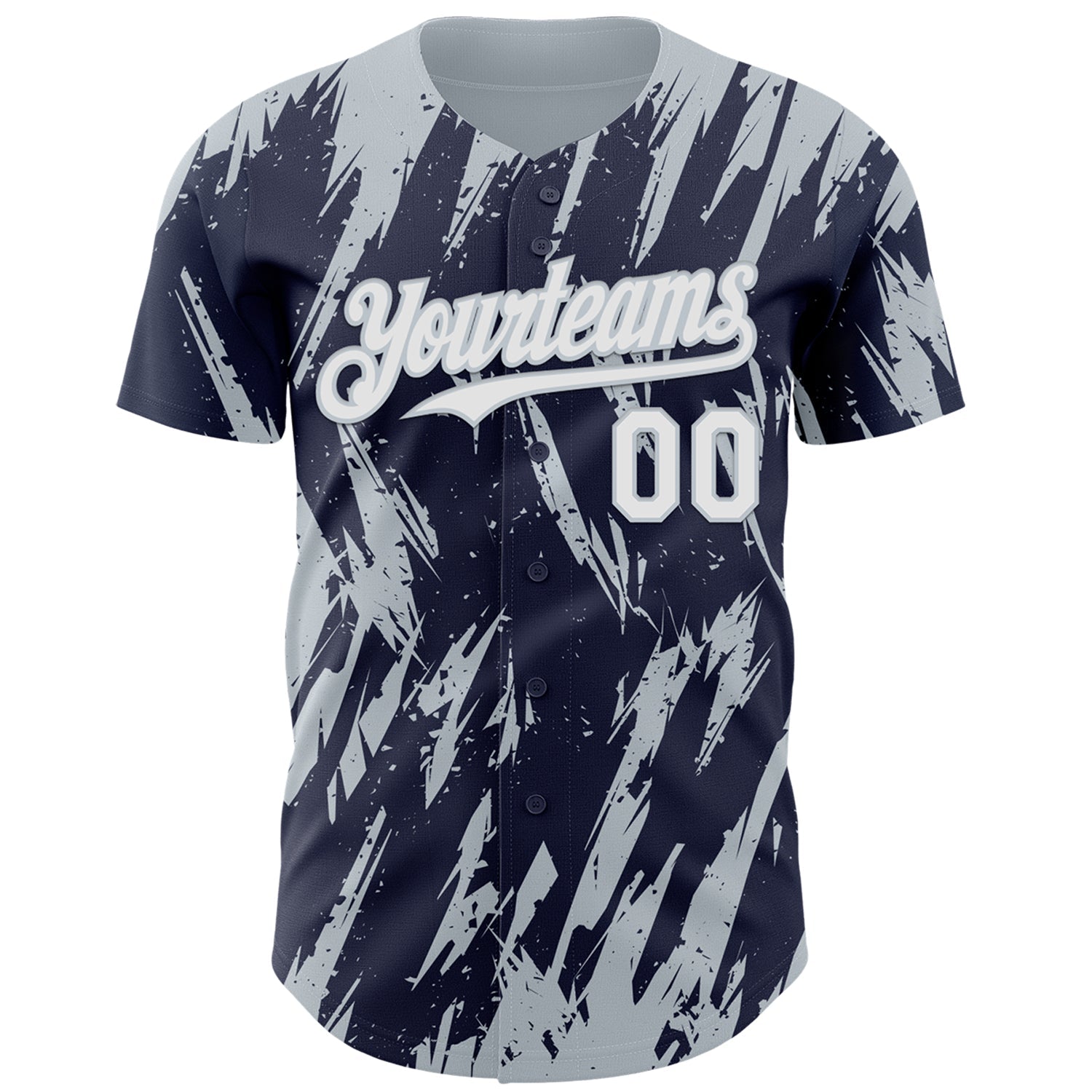 Custom Navy White-Silver Splatter Torn Sharp Brush Stroke Authentic Baseball Jersey view 2