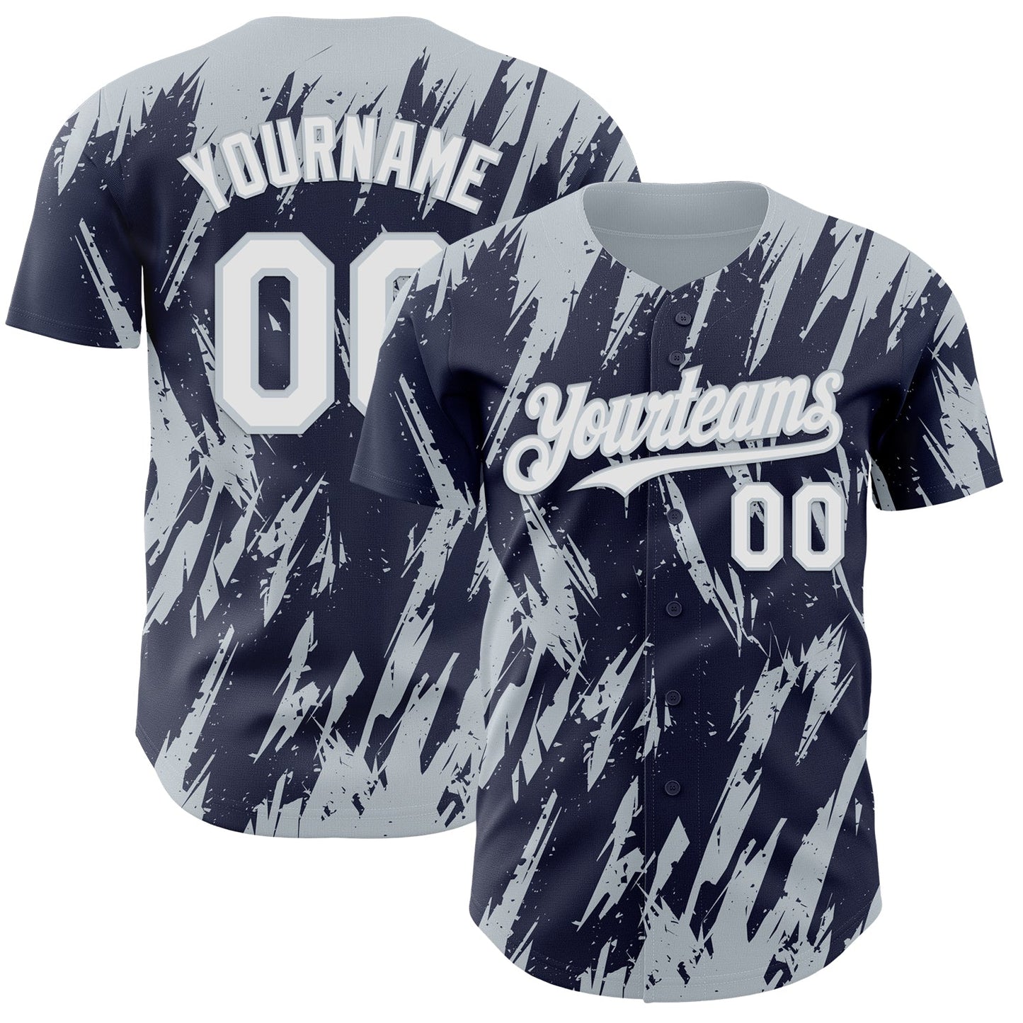 Custom Navy White-Silver Splatter Torn Sharp Brush Stroke Authentic Baseball Jersey - Main View