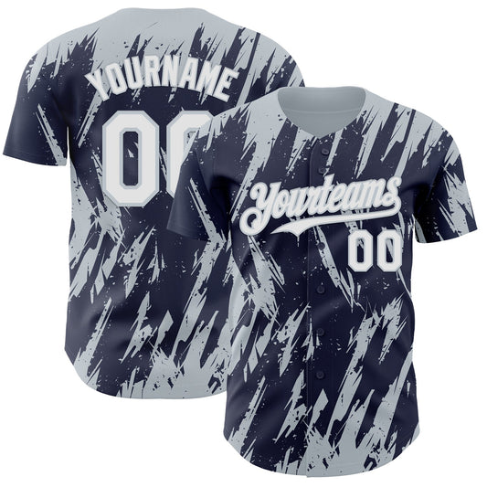 Custom Navy White-Silver Splatter Torn Sharp Brush Stroke Authentic Baseball Jersey - Main View
