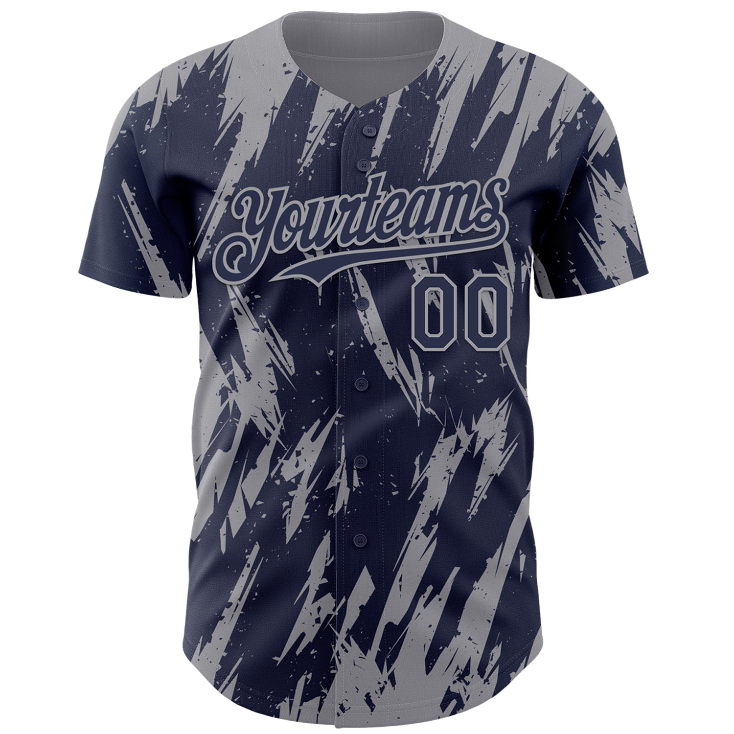 Custom Navy Gray Splatter Torn Sharp Brush Stroke Authentic Baseball Jersey view 2