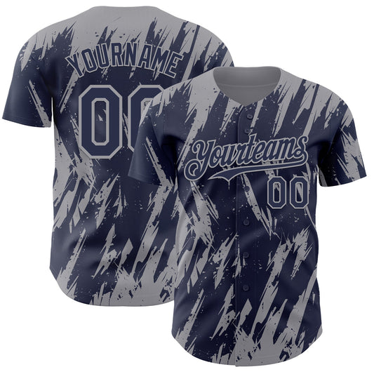 Custom Navy Gray Splatter Torn Sharp Brush Stroke Authentic Baseball Jersey - Main View