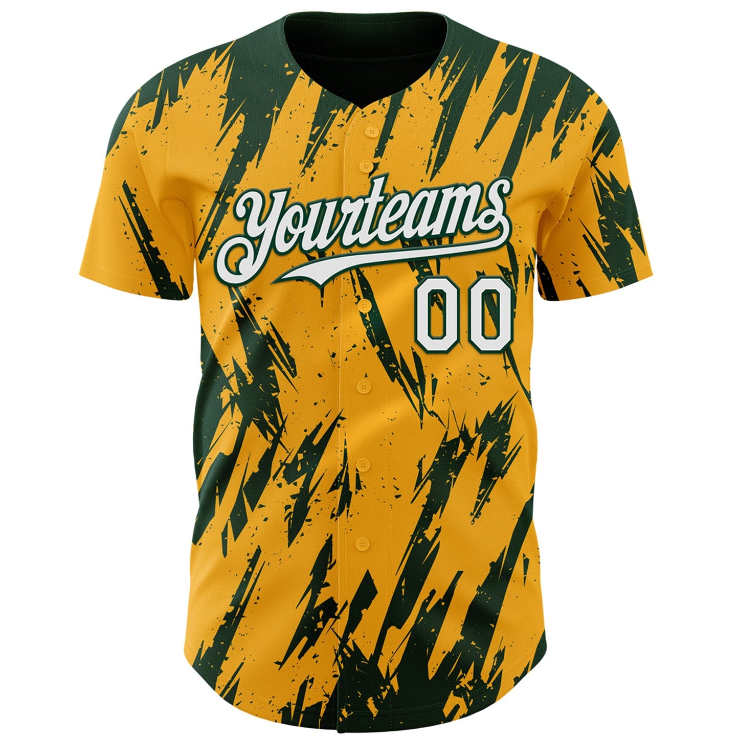 Custom Gold White-Green Splatter Torn Sharp Brush Stroke Authentic Baseball Jersey view 2
