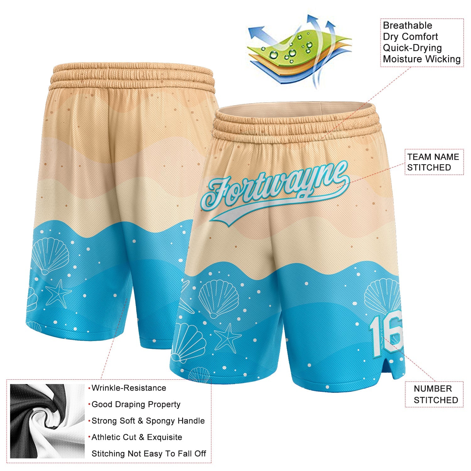 Custom Cream White-Lakes Blue 3D Pattern Beach Authentic Basketball Shorts view 2