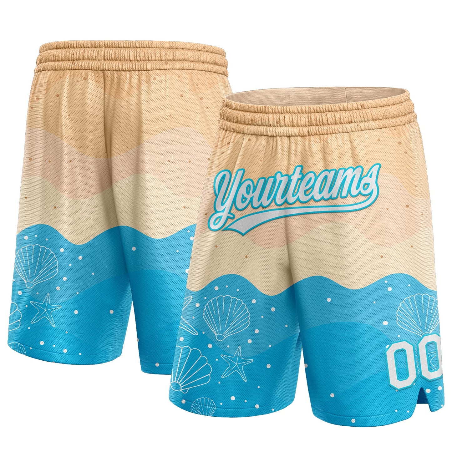 Custom Cream White-Lakes Blue 3D Pattern Beach Authentic Basketball Shorts - Main View