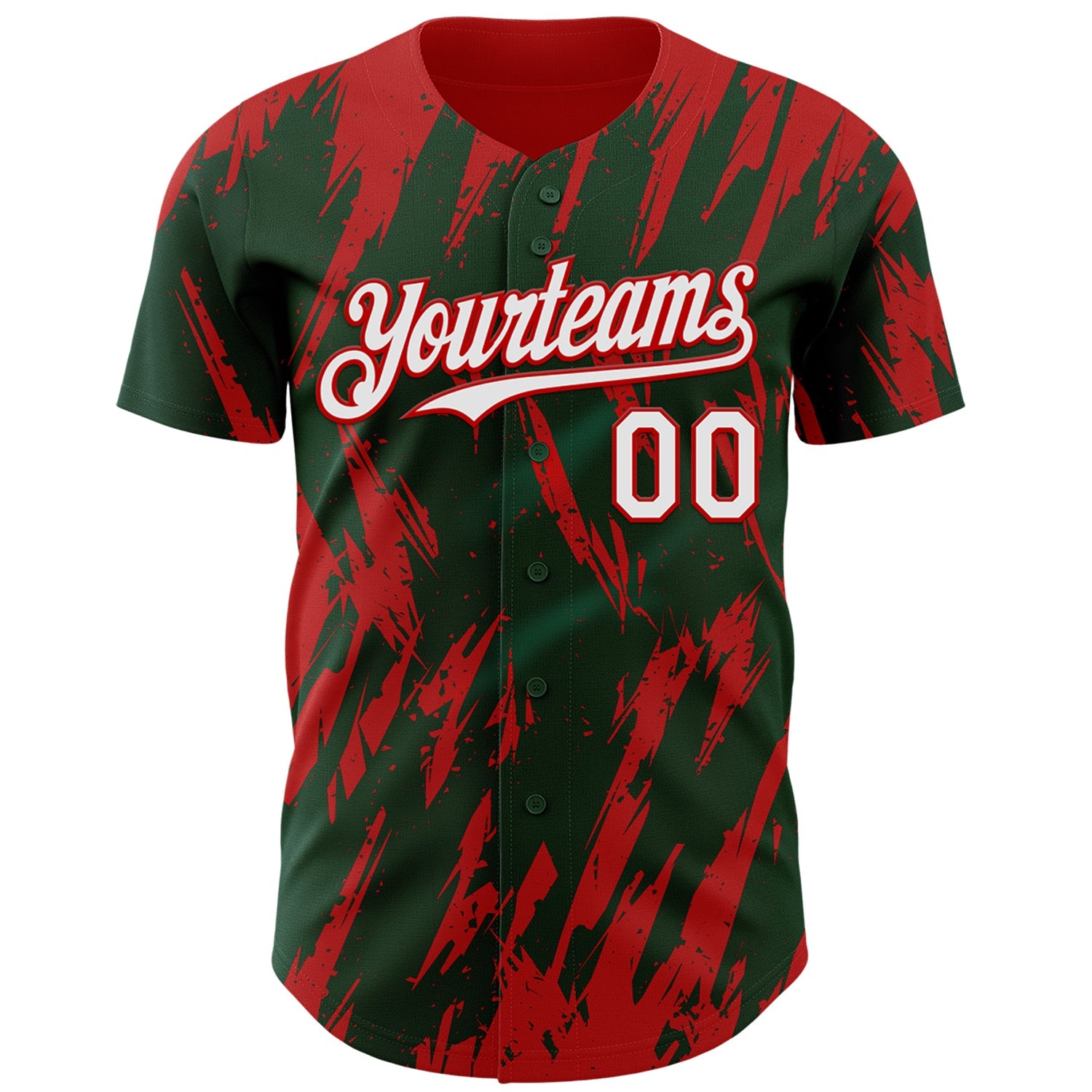 Custom Green White-Red Splatter Torn Sharp Brush Stroke Authentic Baseball Jersey view 2
