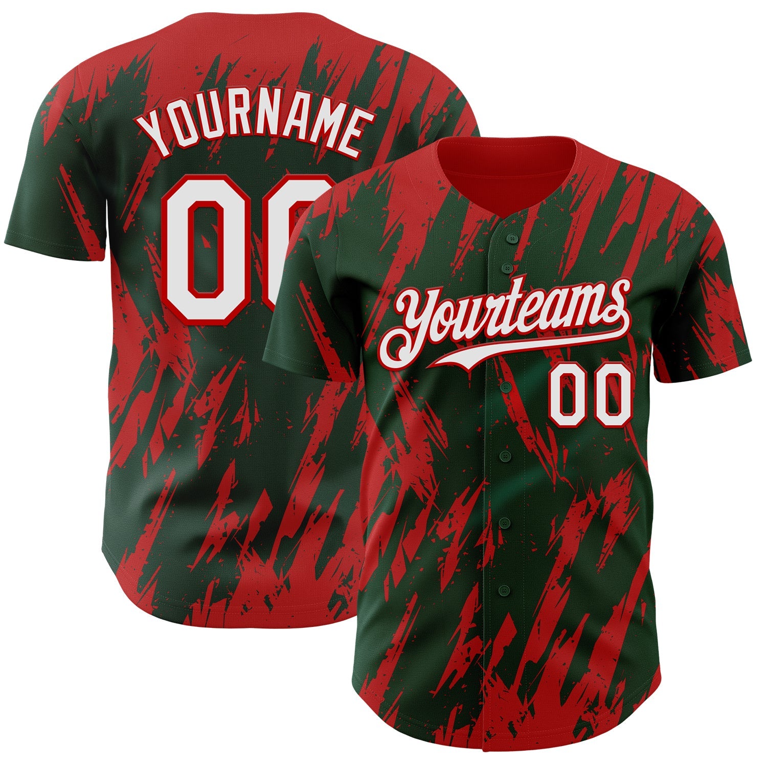 Custom Green White-Red Splatter Torn Sharp Brush Stroke Authentic Baseball Jersey - Main View