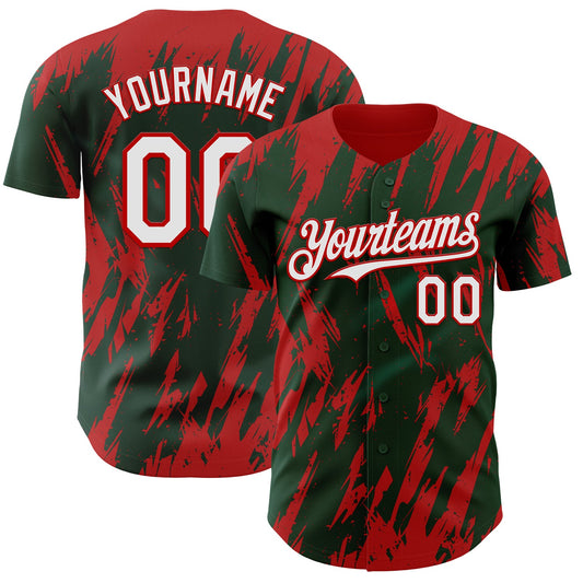 Custom Green White-Red Splatter Torn Sharp Brush Stroke Authentic Baseball Jersey - Main View