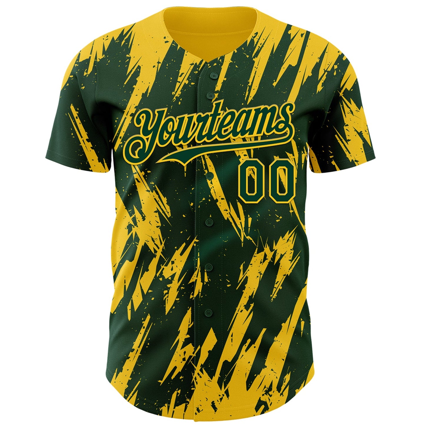 Custom Green Yellow Splatter Torn Sharp Brush Stroke Authentic Baseball Jersey view 2