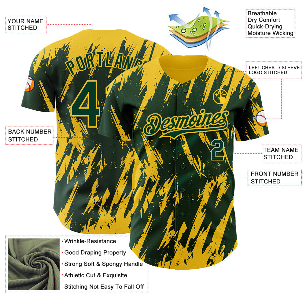Custom Green Yellow Splatter Torn Sharp Brush Stroke Authentic Baseball Jersey view 3
