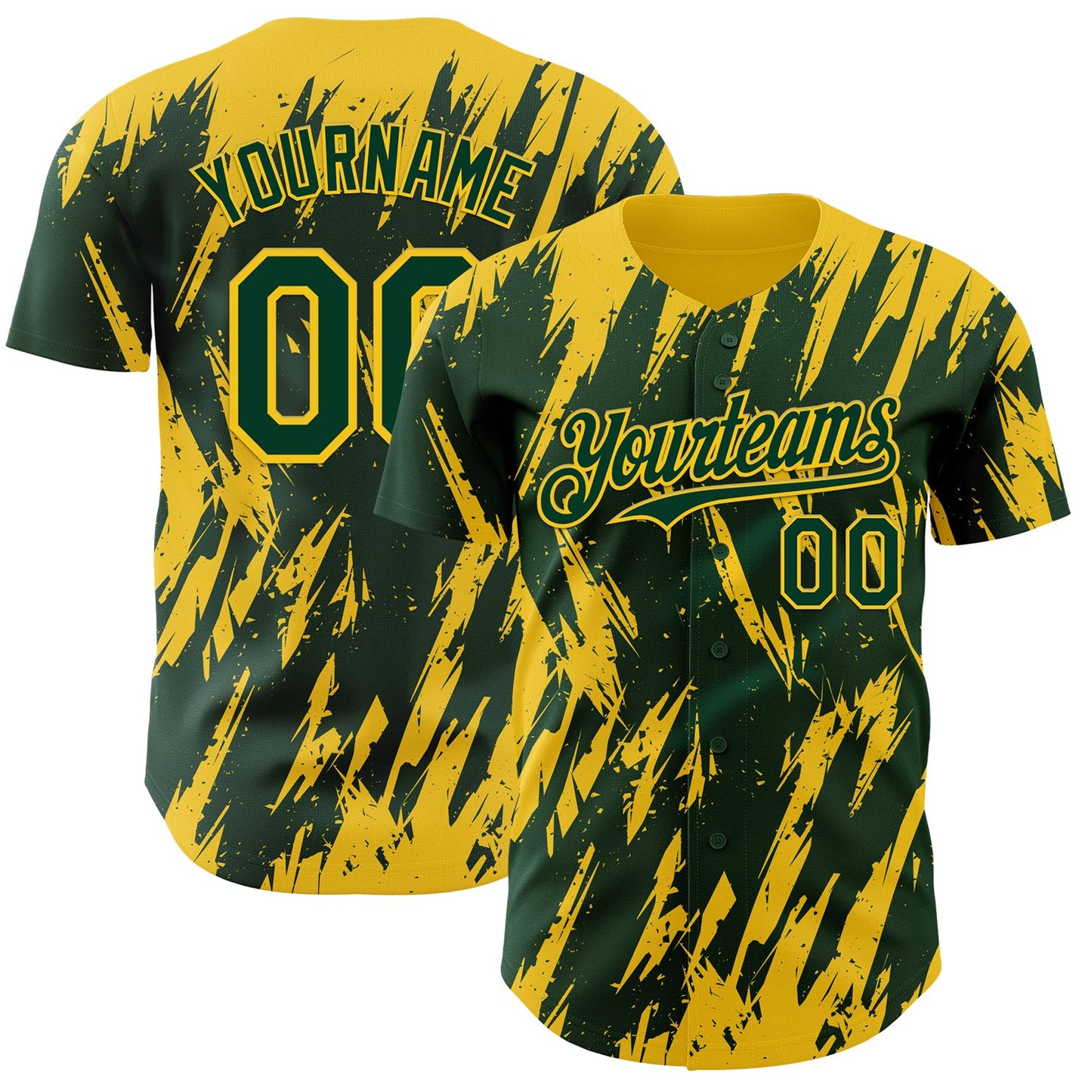 Custom Green Yellow Splatter Torn Sharp Brush Stroke Authentic Baseball Jersey - Main View