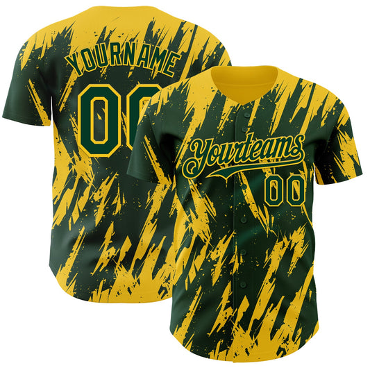 Custom Green Yellow Splatter Torn Sharp Brush Stroke Authentic Baseball Jersey - Main View