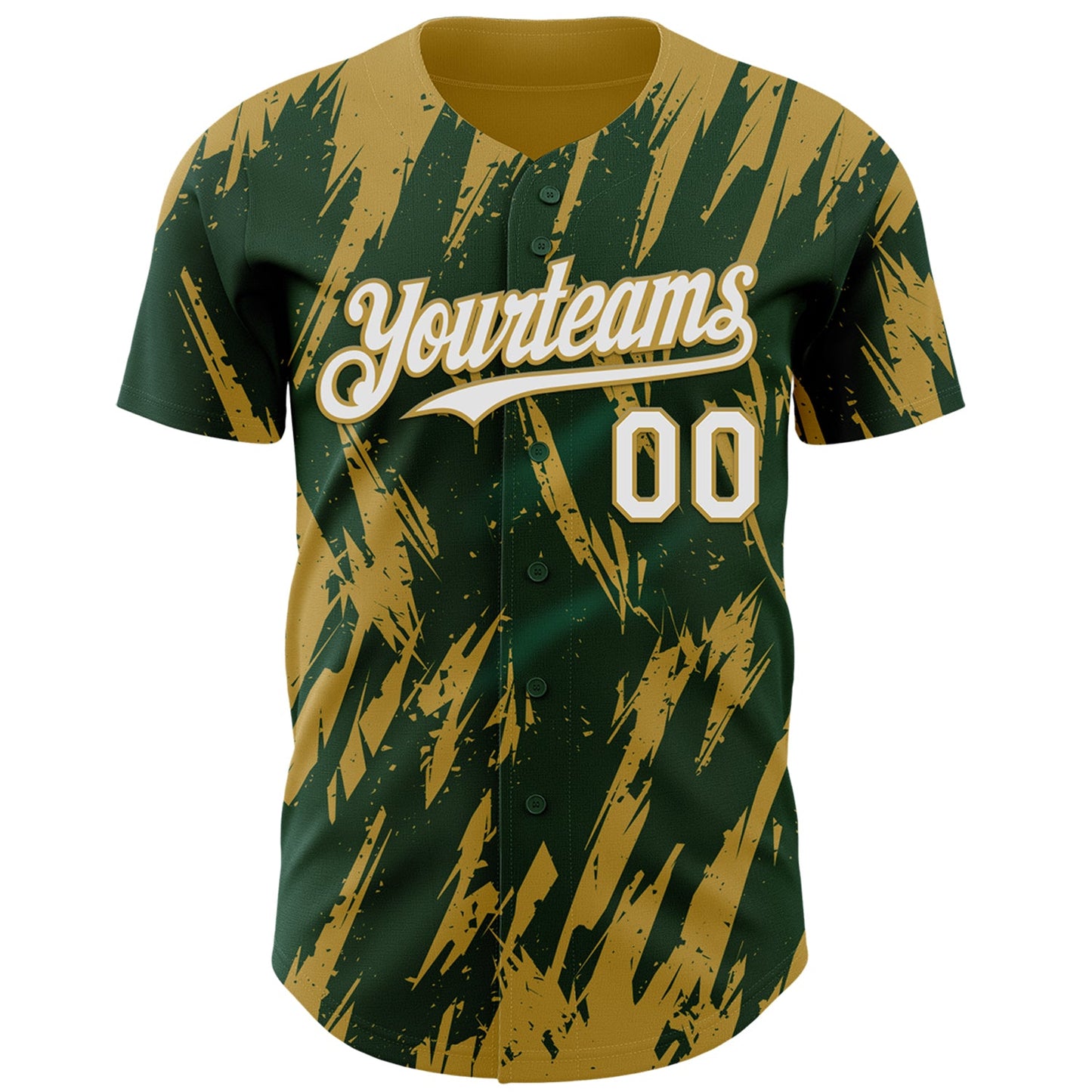 Custom Green White-Old Gold Splatter Torn Sharp Brush Stroke Authentic Baseball Jersey view 2