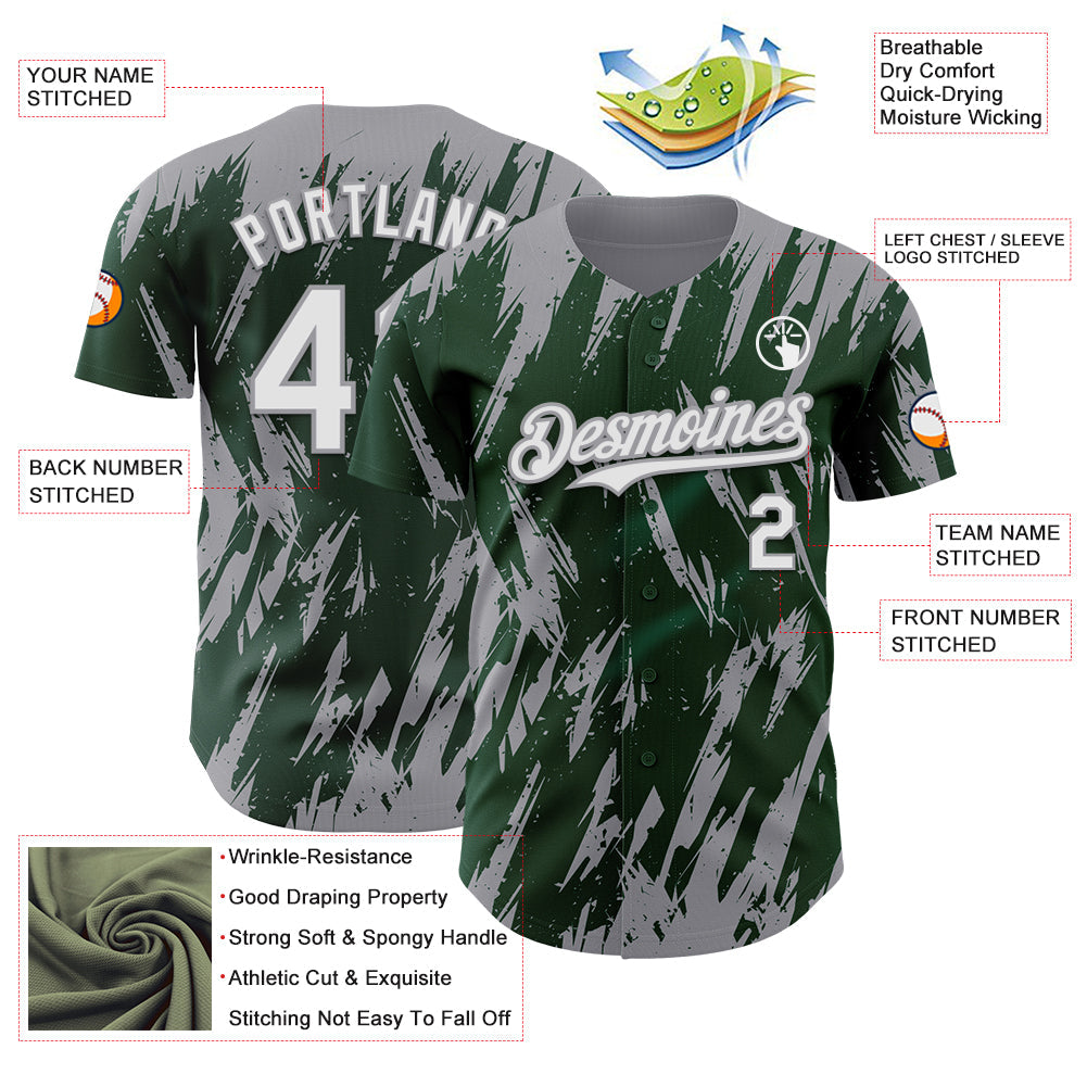 Custom Green White-Gray Splatter Torn Sharp Brush Stroke Authentic Baseball Jersey view 3