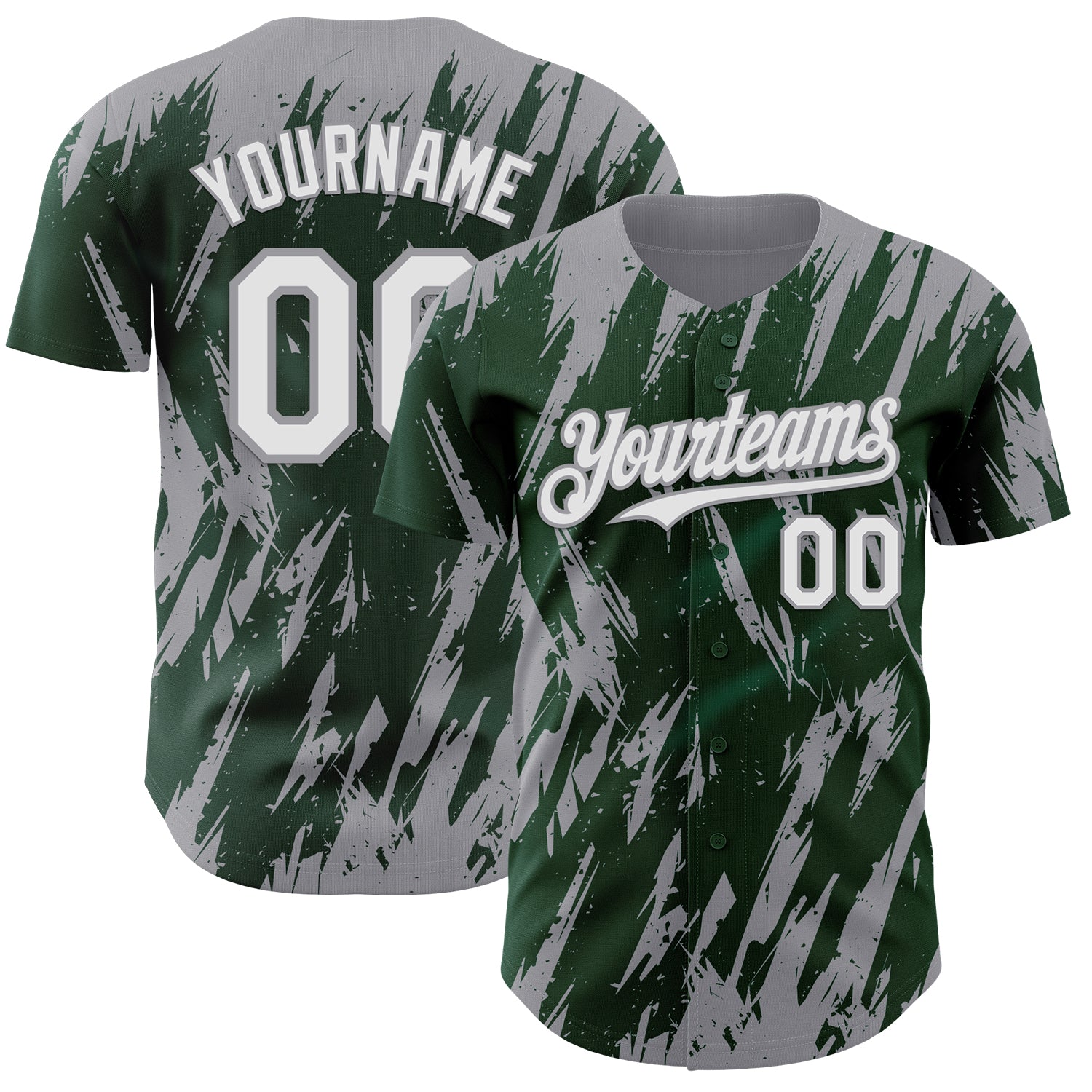Custom Green White-Gray Splatter Torn Sharp Brush Stroke Authentic Baseball Jersey - Main View