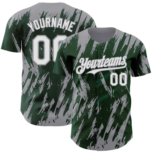 Custom Green White-Gray Splatter Torn Sharp Brush Stroke Authentic Baseball Jersey - Main View