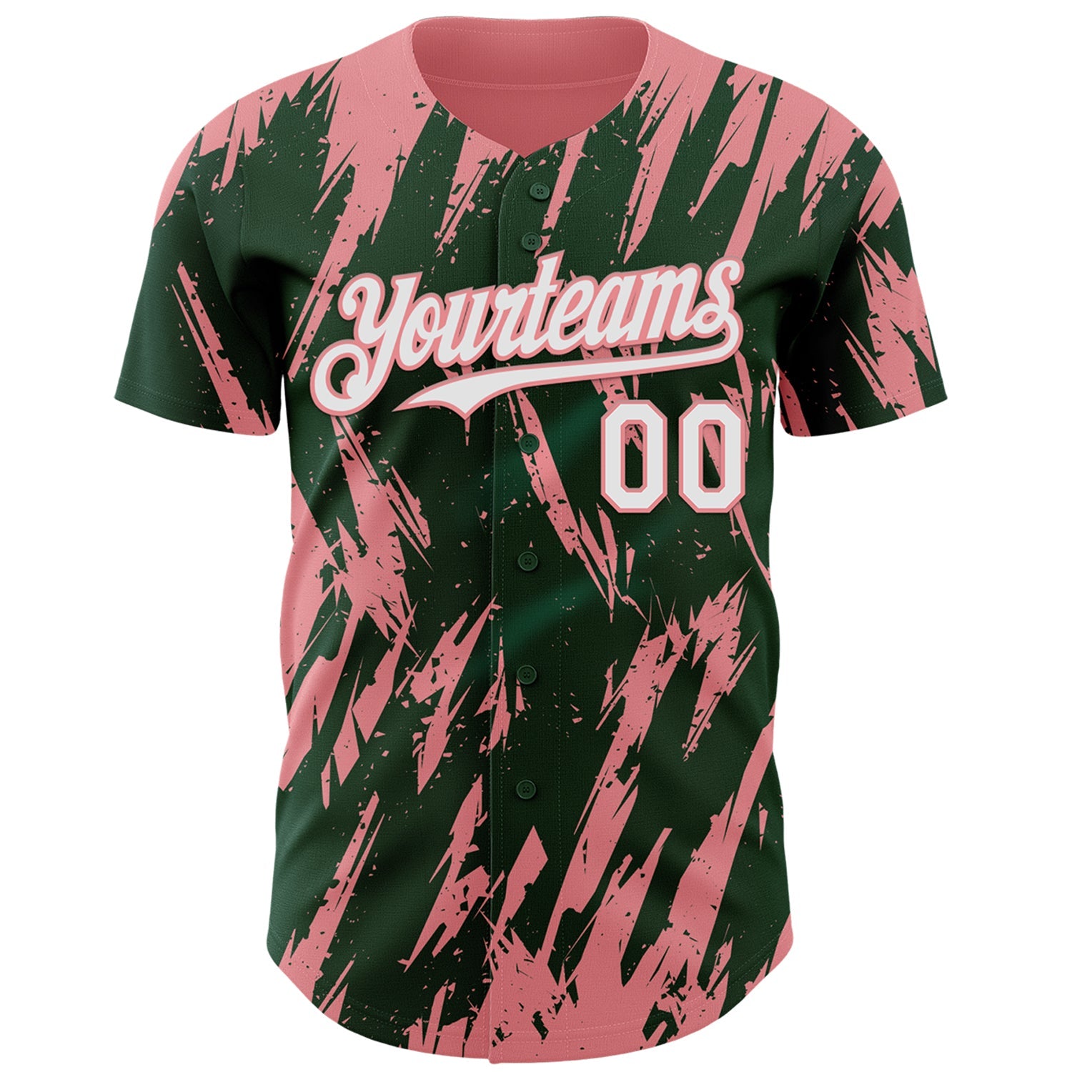 Custom Green White-Medium Pink Splatter Torn Sharp Brush Stroke Authentic Baseball Jersey view 2