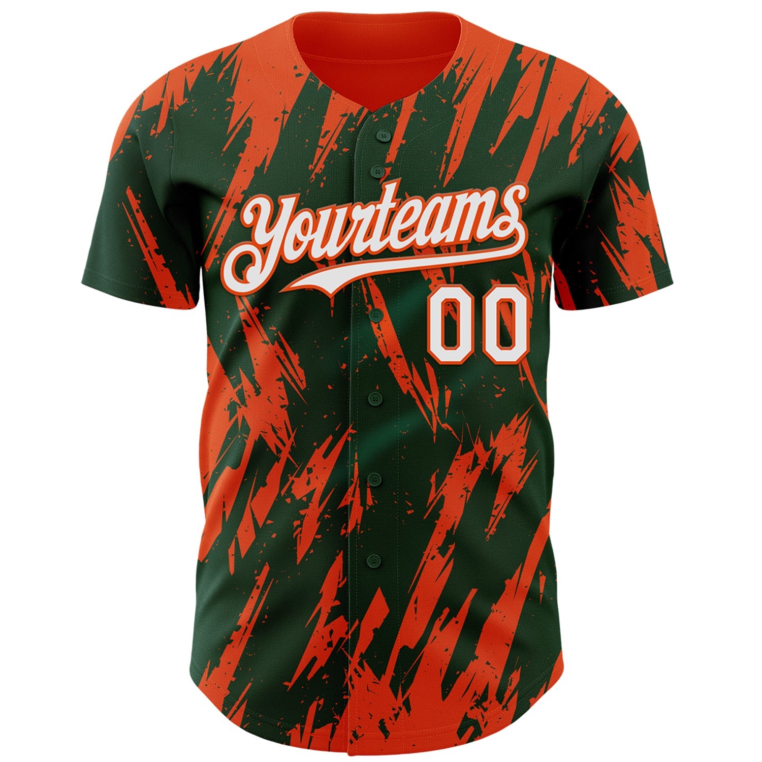 Custom Green White-Orange Splatter Torn Sharp Brush Stroke Authentic Baseball Jersey view 2