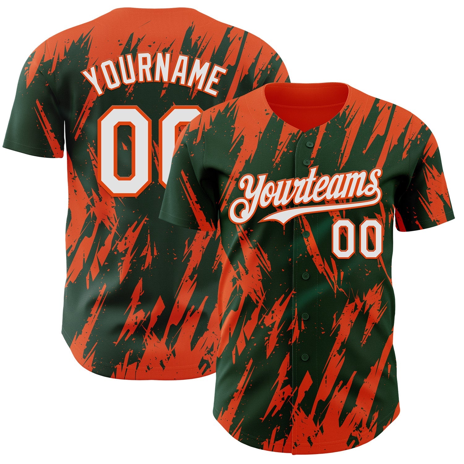 Custom Green White-Orange Splatter Torn Sharp Brush Stroke Authentic Baseball Jersey - Main View