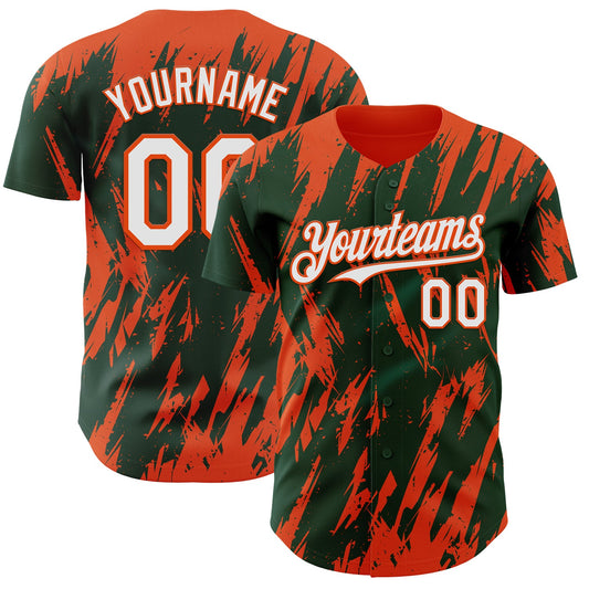 Custom Green White-Orange Splatter Torn Sharp Brush Stroke Authentic Baseball Jersey - Main View