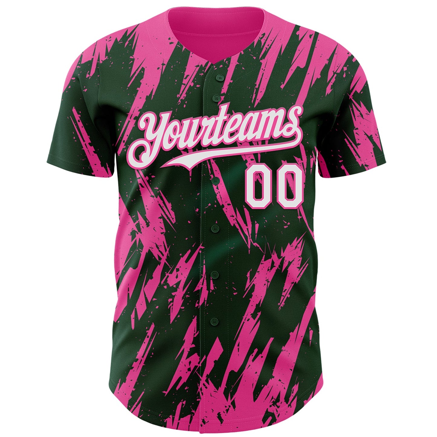 Custom Green White-Pink Splatter Torn Sharp Brush Stroke Authentic Baseball Jersey view 2