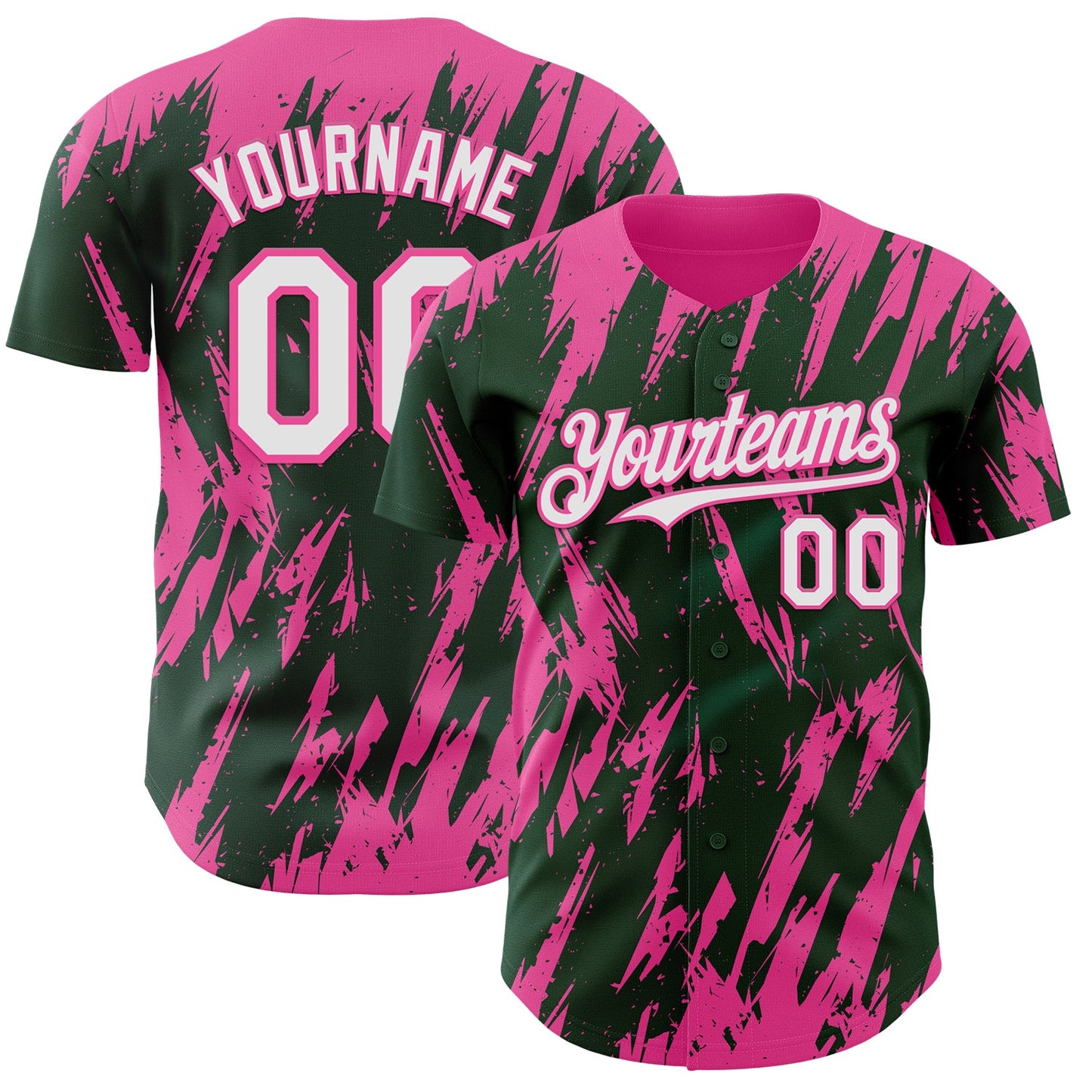 Custom Green White-Pink Splatter Torn Sharp Brush Stroke Authentic Baseball Jersey - Main View
