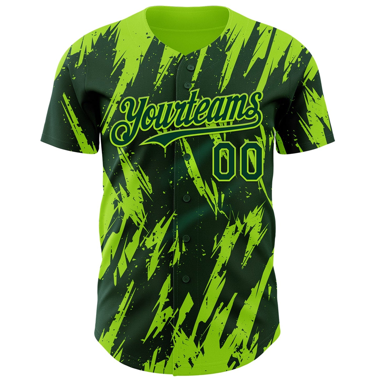 Custom Green Neon Green Splatter Torn Sharp Brush Stroke Authentic Baseball Jersey view 2