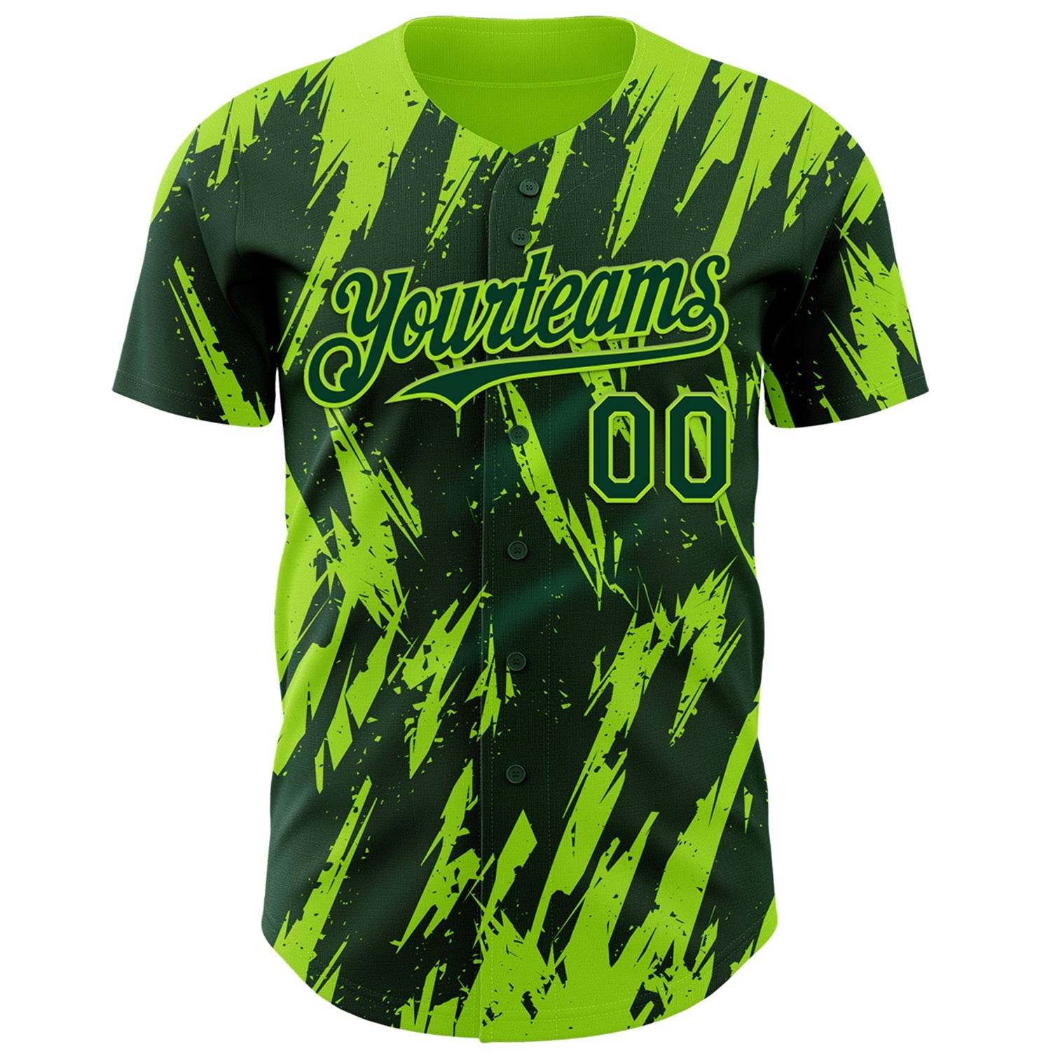 Custom Green Neon Green Splatter Torn Sharp Brush Stroke Authentic Baseball Jersey view 2