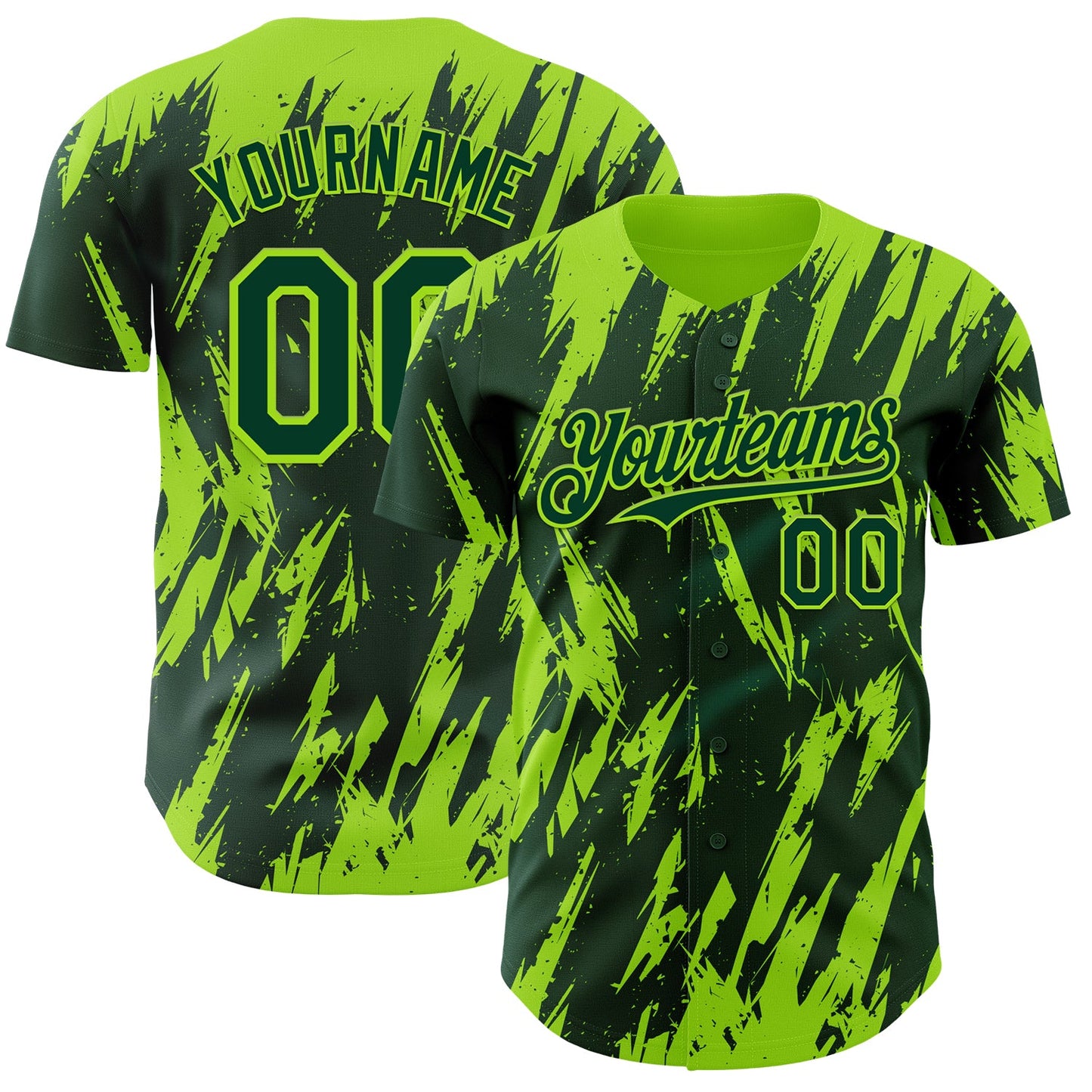 Custom Green Neon Green Splatter Torn Sharp Brush Stroke Authentic Baseball Jersey - Main View