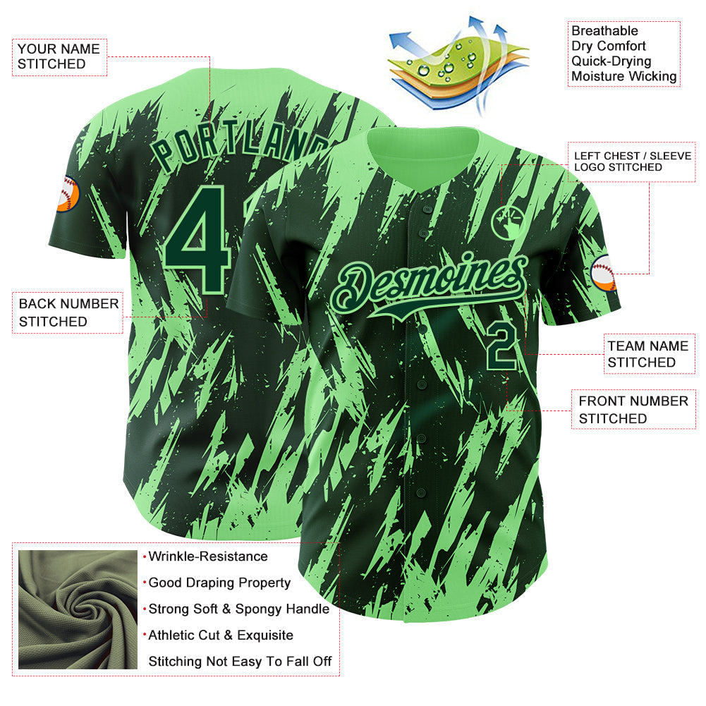 Custom Green Pea Green Splatter Torn Sharp Brush Stroke Authentic Baseball Jersey view 3