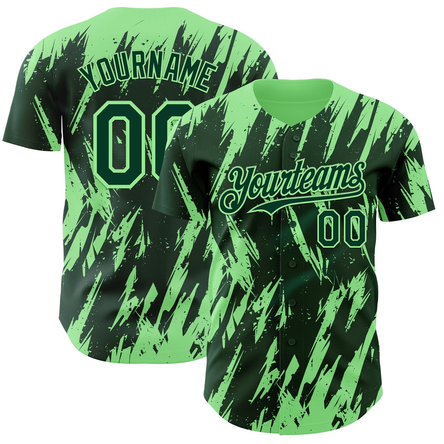 Custom Green Pea Green Splatter Torn Sharp Brush Stroke Authentic Baseball Jersey - Main View